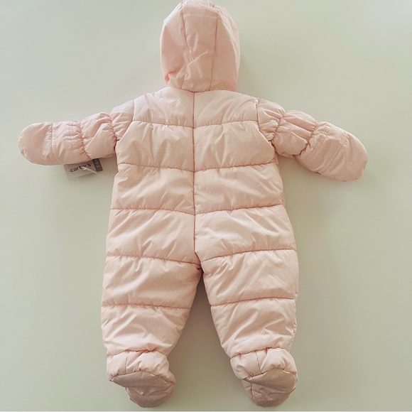 Carter's 3-6 Months Baby Girl Pink  Snowsuit Faux Fur Trimmed Hooded Zip NWT - Picture 4 of 10